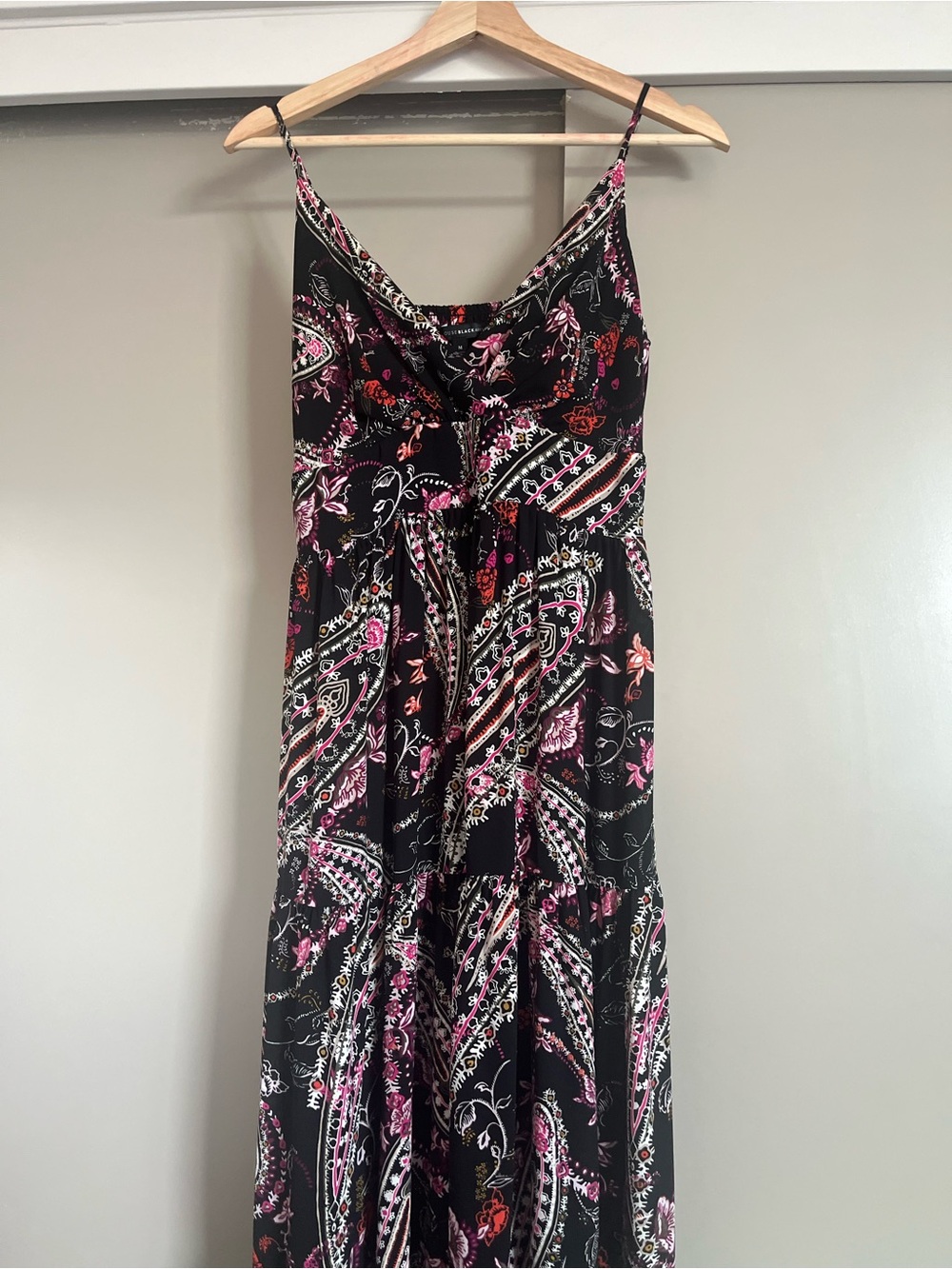 Black Maxi Dress with Pink and White Paisley Print